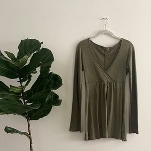 MICHAEL STARS Metallic Green Babydoll Long Sleeve Tunic